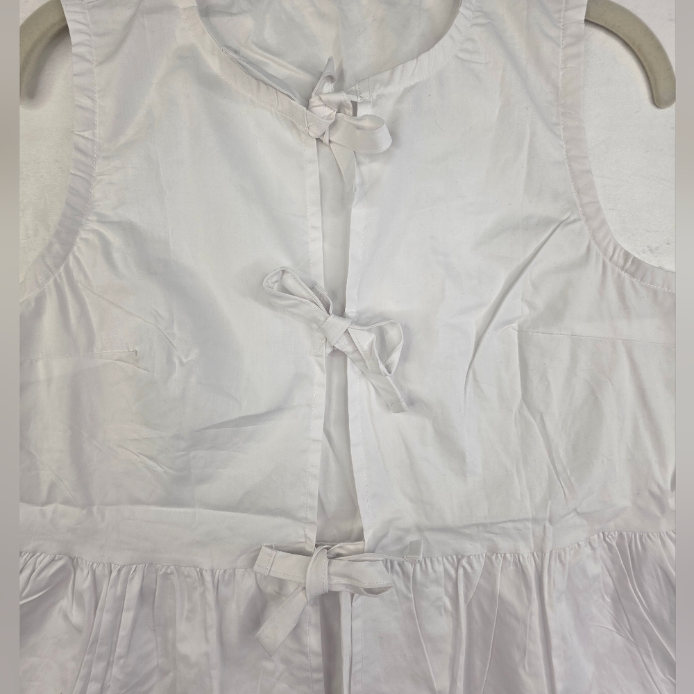 NEW White Bow Tied Sleeveless Peplum Size M Ruffle Hem Top CC-1510 - Picture 4 of 9